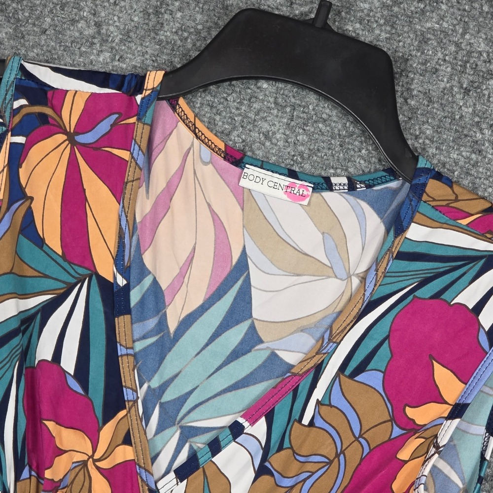 Vtg Body Central Women L Dress Multi Color Tropical Floral Empire Waist